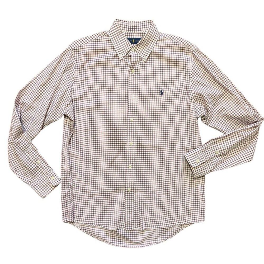 RALPH LAUREN Check Plaid Long Sleeve Button Down Shirt  Red White  MEN'S MEDIUM